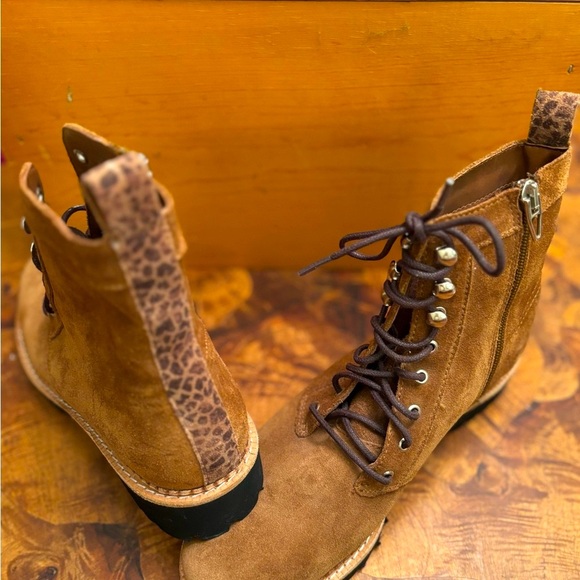 DV by Dolce Vita Shoes - DV by Dolce Vita Brown Lace Up Boots with Leopard Print